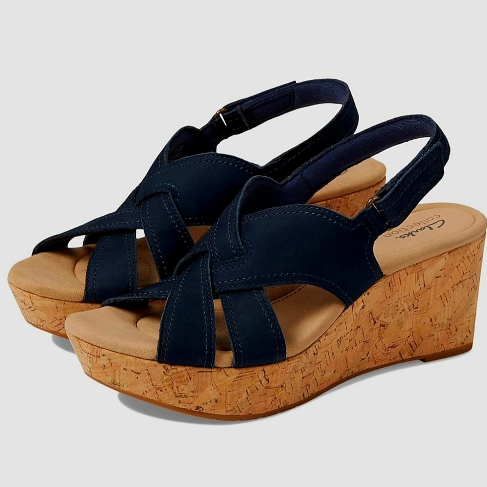 COMFORT by CLARKS!  black-nubuck-leather wedge, a closet must have!